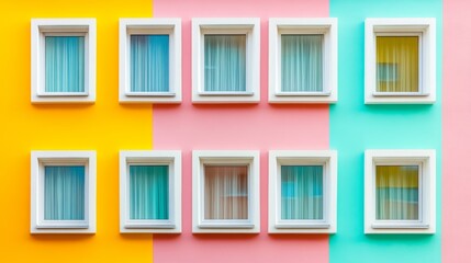 Fototapeta premium Colorful Facade with Detailed Window Inspections