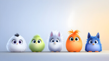 Cute and funny cartoon characters that bring joy. clean lines, high contrast, minimalistic, ultra clear, high quality, no blurry