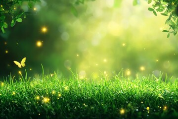 Obraz premium Lush Green Grass Abstract Background with Soft Lighting, Generative AI