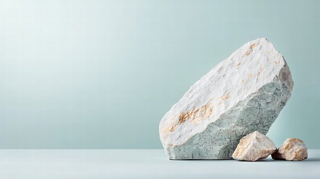 An elegant close-up representation of a stone sculpture, where fine craftsmanship meets modern design through vibrant metallic paint accents, captured against a monochromatic solid color background