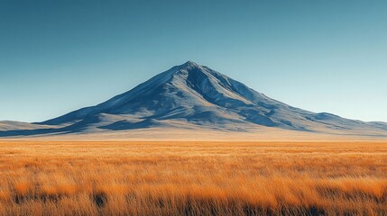 Fototapeta premium Majestic Mountain Rising Above Golden Grassland