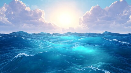 bright blue ocean water waves sunny sky