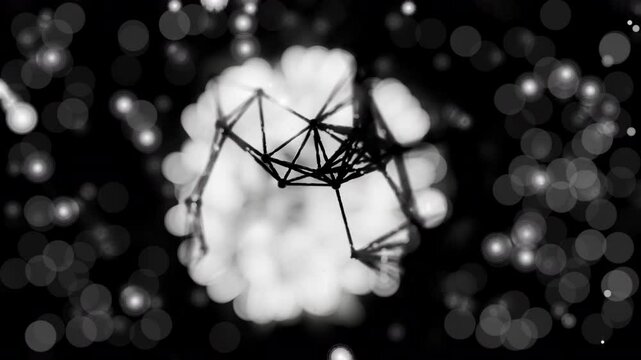 A geometric luminous sphere surrounded by platforms and lights in an abstract technological environment. Video loop seamless synchronized at 120 bmp