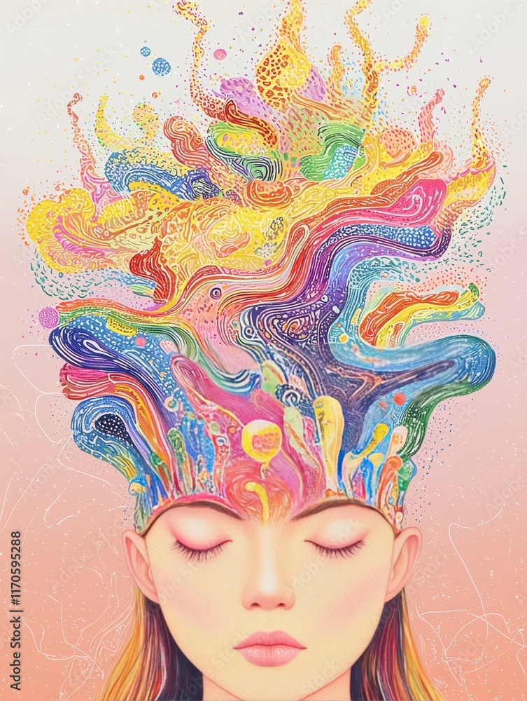 Poster Abstract energy flowing from the mind colorful whirl artistic creation vibrant studio close-up view imagination unleashed