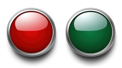Two glossy buttons, one red and one green, possibly indicating a choice or action.