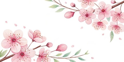 cute beautiful flowers cherry blossoms watercolor illustration background