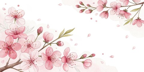 Fototapeta premium cute beautiful flowers cherry blossoms watercolor illustration background