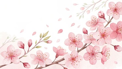 Fototapeta premium cute beautiful flowers cherry blossoms watercolor illustration background