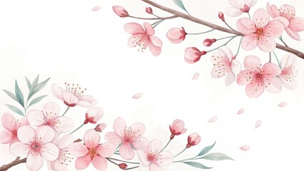 cute beautiful flowers cherry blossoms watercolor illustration background