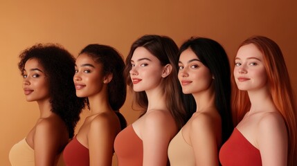 Obraz premium Diverse Beauty Showcase Studio Portrait Photography Warm Tones Side View Empowerment