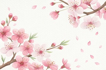 Fototapeta premium cute beautiful flowers cherry blossoms watercolor illustration background