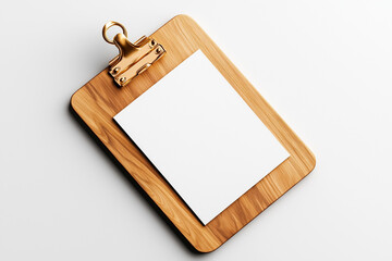 Fototapeta premium Blank Paper on Wooden Clipboard with Gold Clip