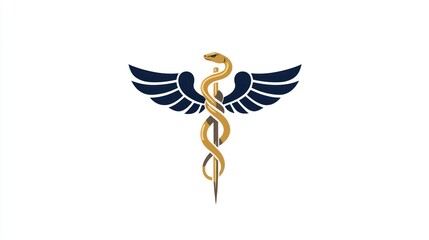 Fototapeta premium Winged serpent medical caduceus symbol on white