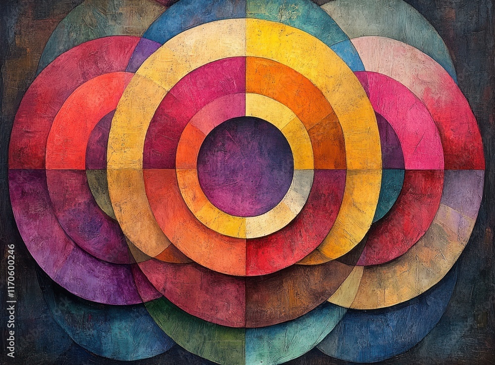 Poster colorful circular digital pop art background with geometric shapes and dynamic motion
