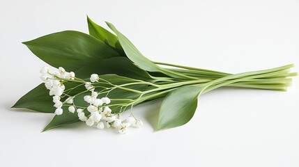 Fototapeta premium Lily of the valley bouquet on white background; springtime floral arrangement.