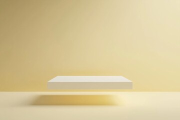 A white rectangular platform floating in the air, with a light yellow background