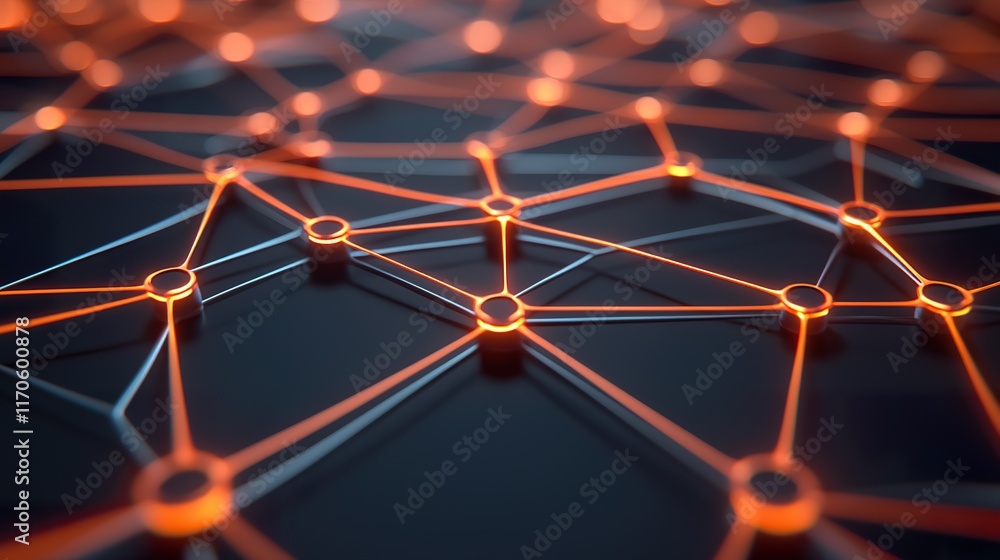 Aufkleber a close-up of a network of interconnected nodes and lines, illuminated by a soft orange glow against