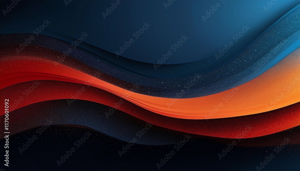 Poster a vibrant abstract design featuring flowing waves of orange and blue, creating a dynamic and visuall