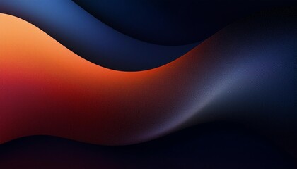 A vibrant abstract wave design featuring smooth gradients of orange and blue against a dark background.