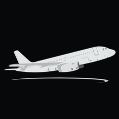 White plane black background