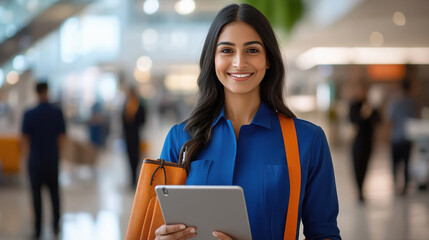 Obraz premium young indian woman holding tablet