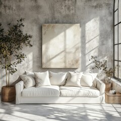 A modern beige interior with sunlight and natural decor, perfect for showcasing minimalist home aesthetics or earthy design inspirations.