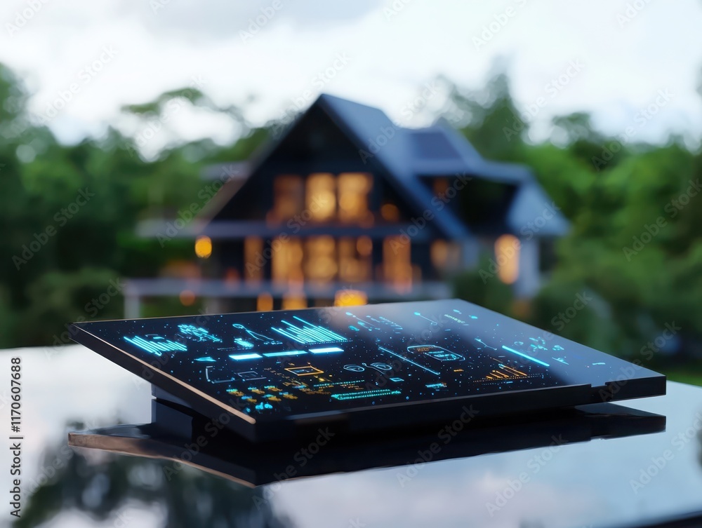 Poster futuristic smart home control panel displaying home automation features modern residence high-tech c