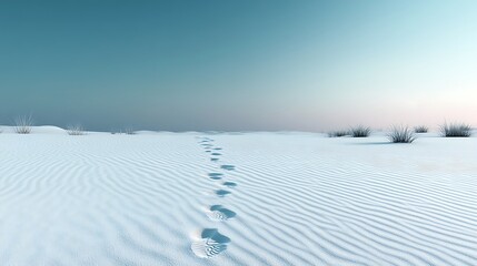 Obraz premium minimalistic white sand beach footprints distance