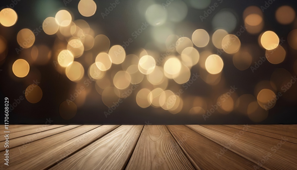 Aufkleber empty brown wooden floor or wood board table with blurred abstract night light bokeh background crea