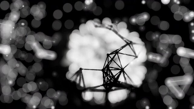 A geometric luminous sphere surrounded by platforms and lights in an abstract technological environment. Video loop seamless synchronized at 120 bmp