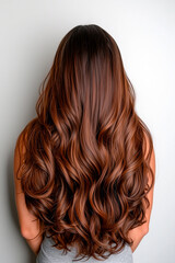 Fototapeta premium Rear View of Long, Wavy Auburn-Brown Hair