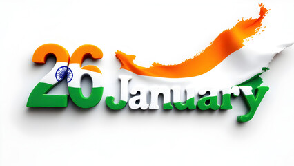 Indian tricolour flag font Republic Day illustration with 26 January text for Indian Festival.