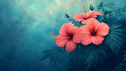 bright tropical hibiscus flowers soft-focus setting