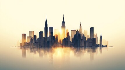 Obraz premium Minimalist City Skyline in Line Art Style, Black Outline