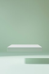 A white rectangular platform floating in the air, with a light green background