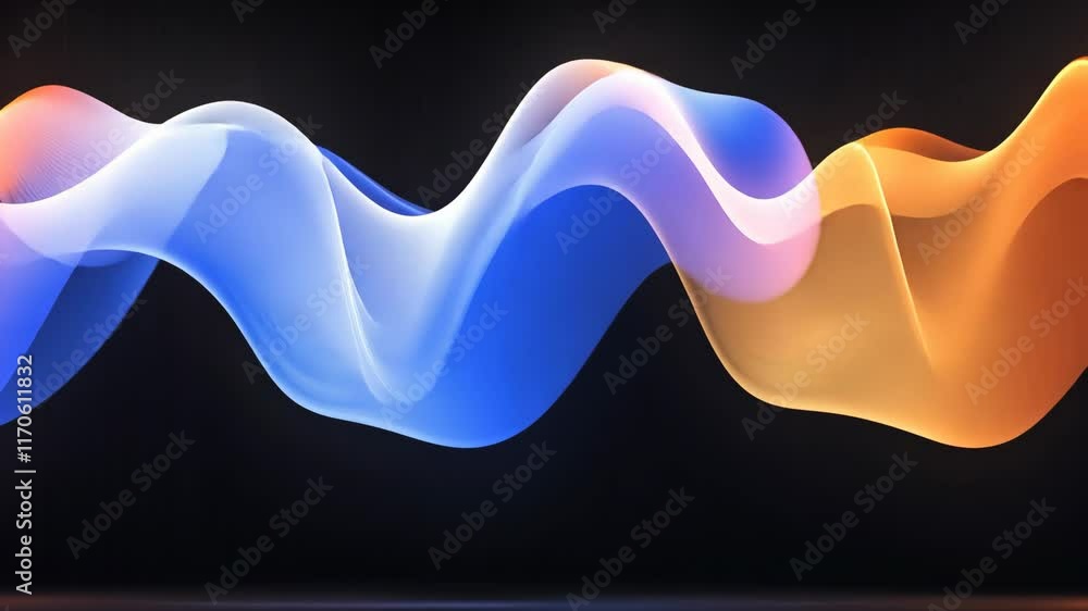 Poster vibrant flowing waves in blue and orange create a mesmerizing visual display in a dark background