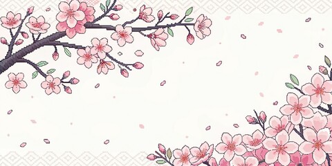 abstract pixel art cute beautiful flowers cherry blossoms illustration background