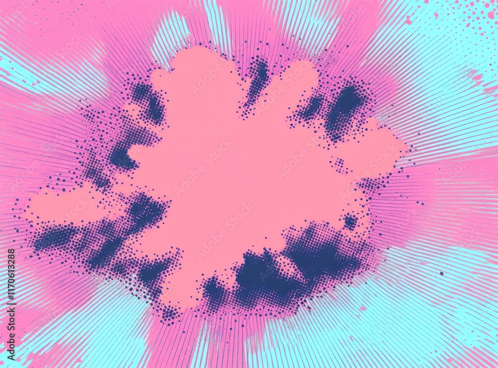 Poster dynamic explosion effect in pop art style with bright colors and halftone pattern