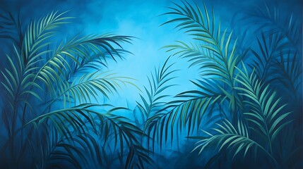 palm leaves swaying gentle breeze bright blue sky