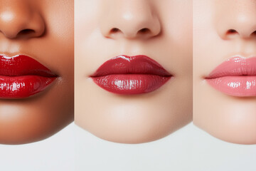 Obraz premium Three Lips with Varying Lipstick Shades
