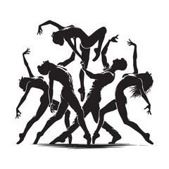 Contemporary Dance Silhouette Vector Illustration, Solid White Background.