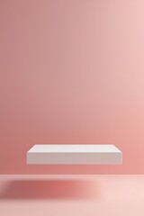 A white rectangular platform floating in the air, with a light pink background