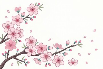Fototapeta premium abstract pixel art cute beautiful flowers cherry blossoms illustration background
