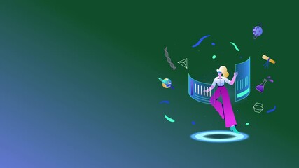 Dive into the metaverse with this animation, blending AI and augmented reality in a futuristic work-study setup. Perfect for tech enthusiasts and fans of science fiction in virtual world projects