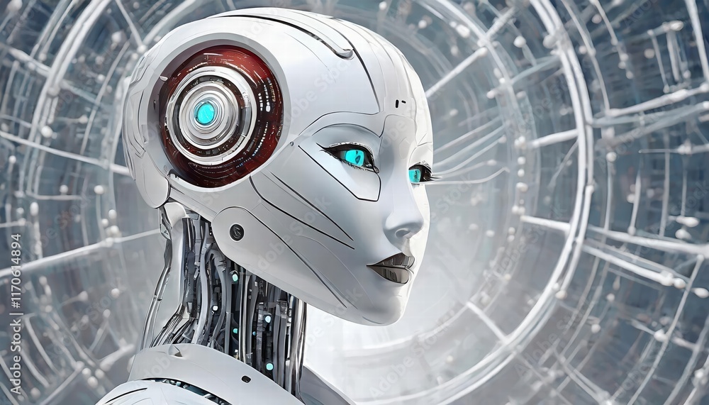 Poster futuristic female robot face a stunning representation of artificial intelligence and advanced robot