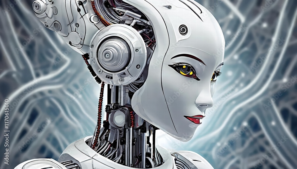 Poster futuristic female robot face a stunning representation of artificial intelligence and technology int