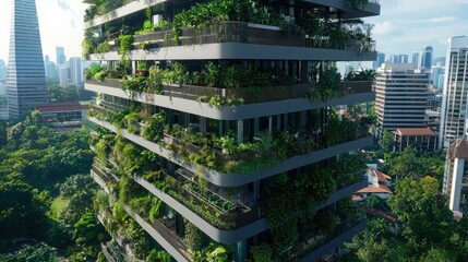 Innovative vertical farming system enhancing urban agriculture cityscape aerial view space-efficient design maximized yield