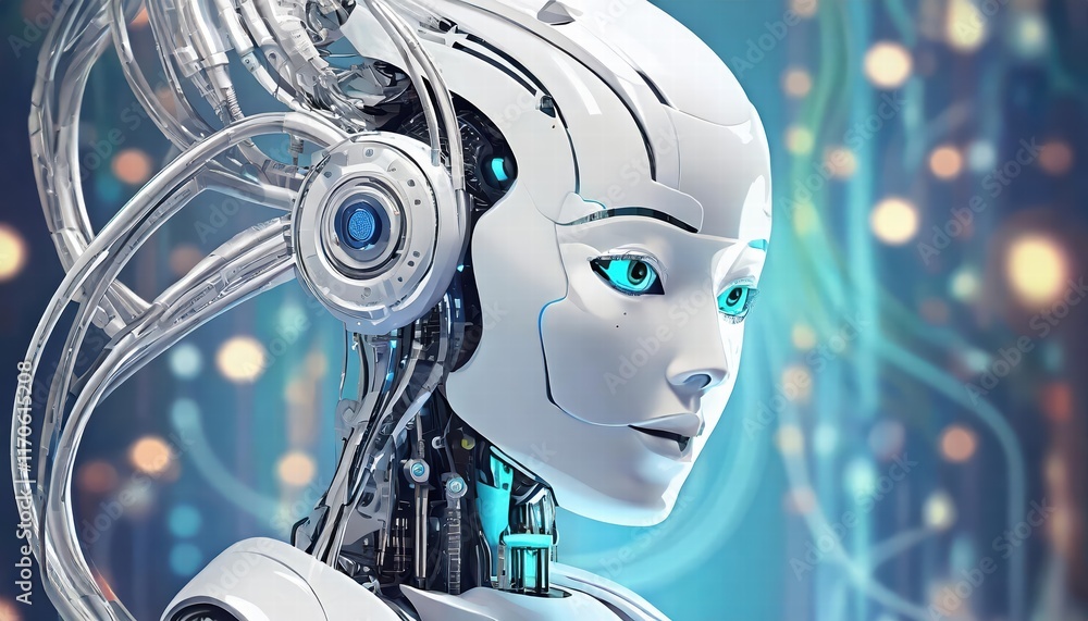 Poster futuristic female robot face a stunning representation of artificial intelligence and advanced robot