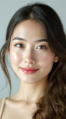 Obraz premium young asian professional woman smiling friendly beige blazer corporate goal-oriented initiative-driven approachable modern planner achiever determination focus