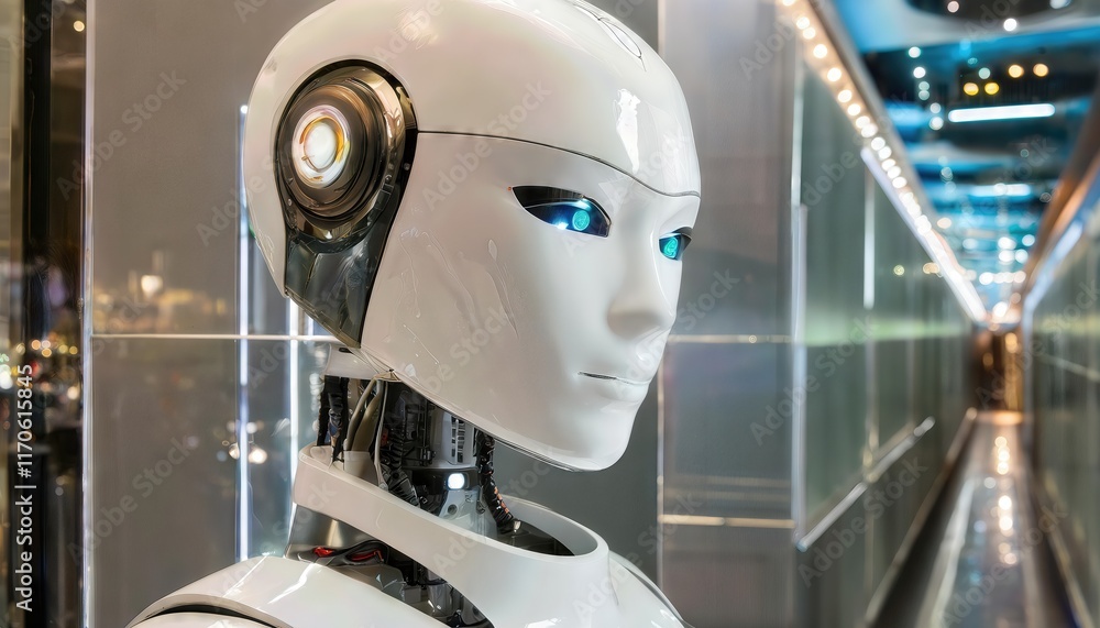 Poster futuristic female robot face a stunning representation of artificial intelligence and advanced techn